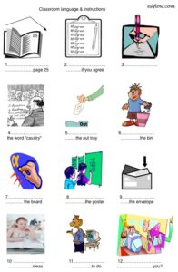 classroom instructions language and vocabulary exercise
