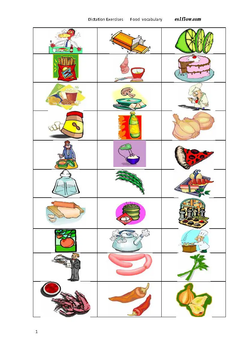 food vocabulary worksheet pdf