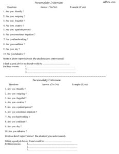 Personality interview speaking activity example for English language students