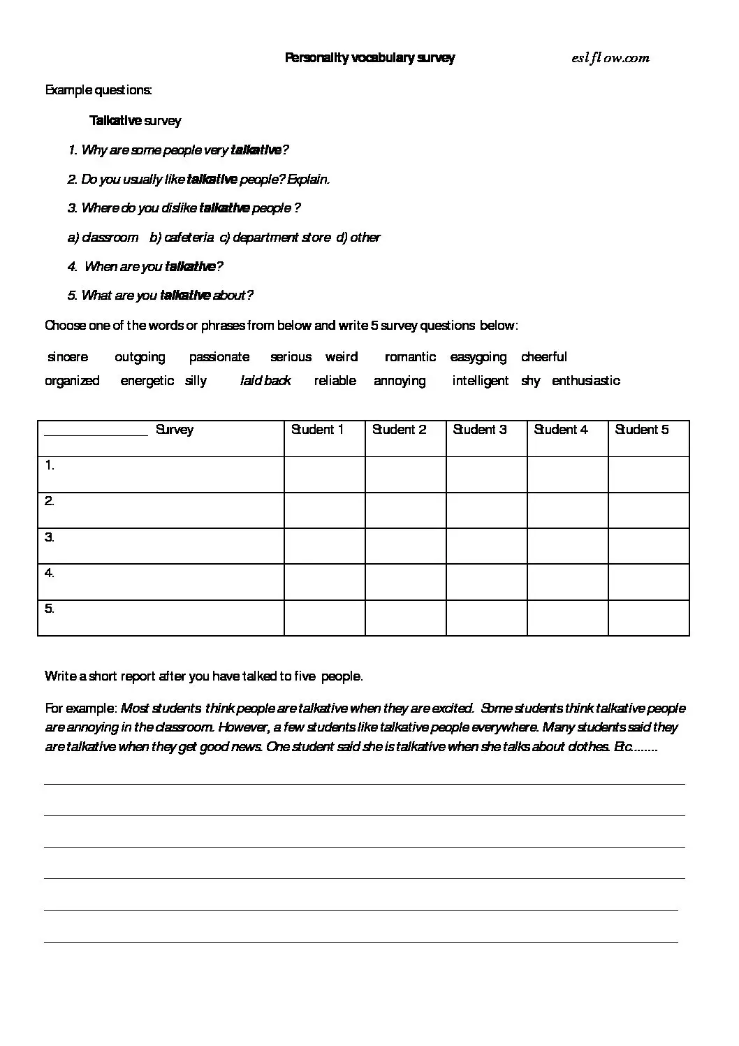 Personality-survey-speaking-activity for the English language classroom