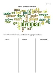 Sports vocabulary sorting exercise.
