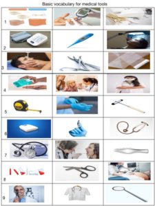 Basic vocabulary for medical tools exercise