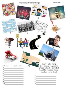 Adjective for things vocabulary and picture matching exercise