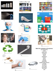 Health and safety equipment vocabulary language exercises.