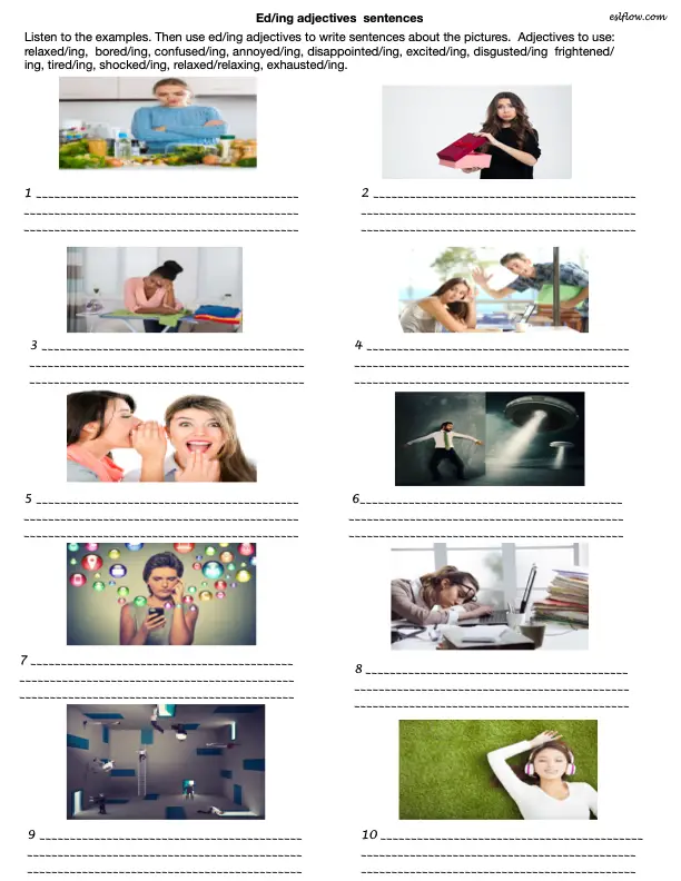 Ed ing Adjectives Exercises Using Picture Cues For Grammar Practice