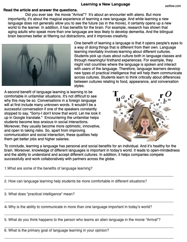 18 topical reading comprehension worksheets for esl classes