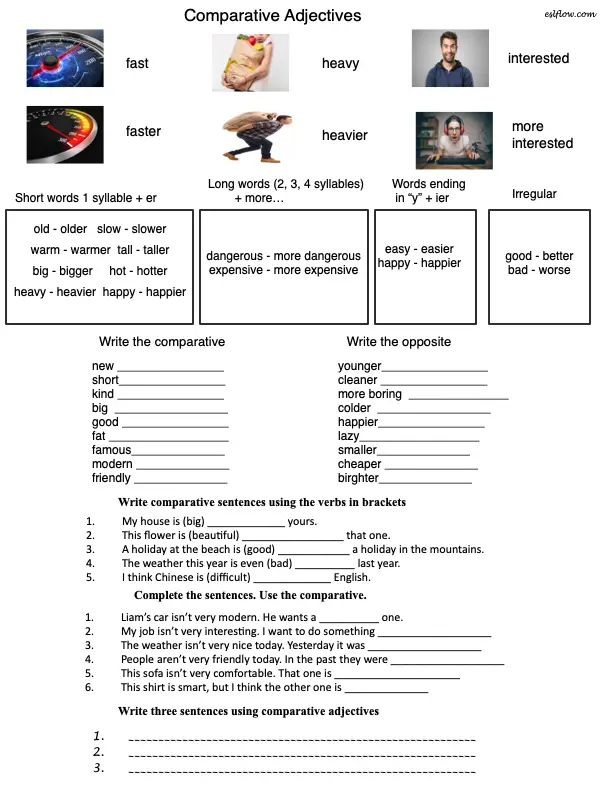 Comparative Adjectives Pdf Worksheets For English Language Learners
