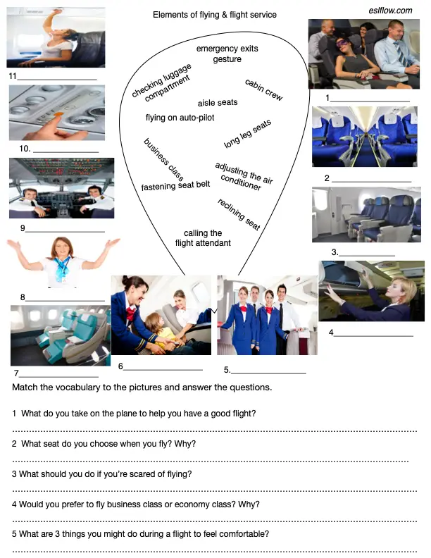 Cabin crew and flight service vocabulary exercise